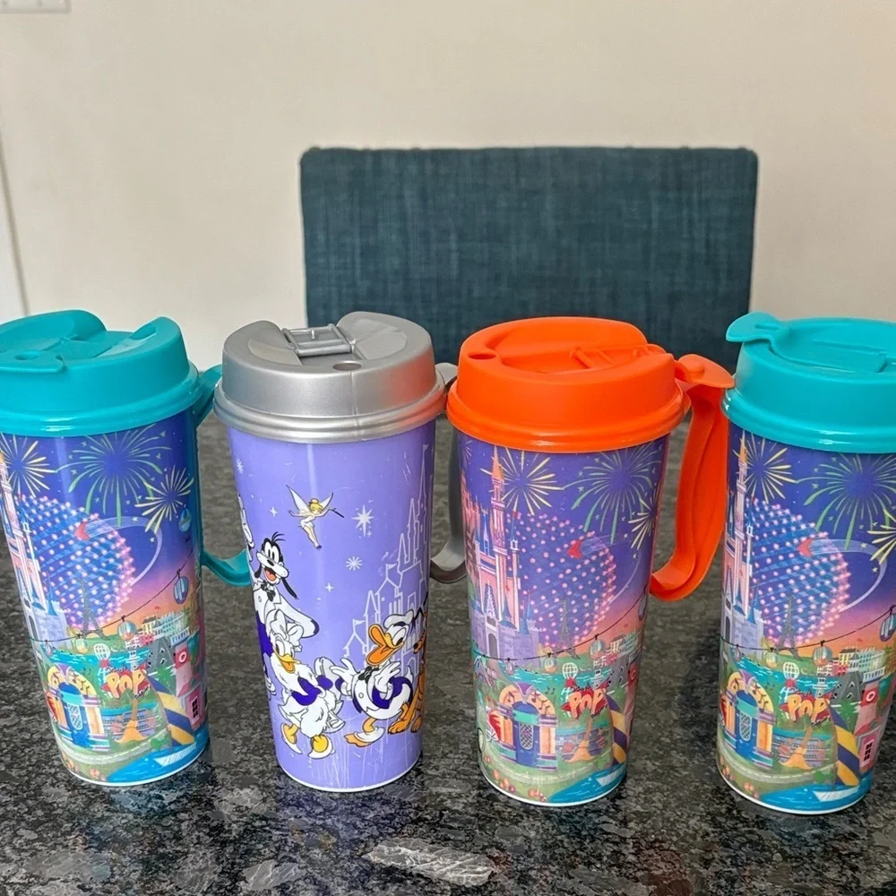 Disney Colorful Travel Mug Set - Blue, Orange, Silver, Purple